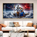 Depicts Lord Shiva & Goddess Parvati Glass Finish Horizontal Wall Art
