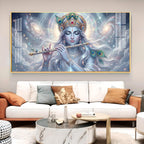 Lord Krishna Eternal Devotion Glass Finish Horizontal Wall Art