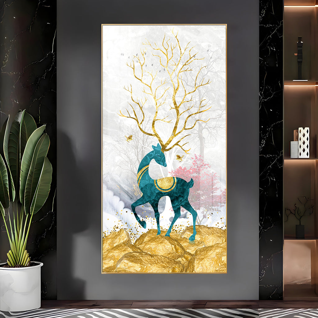 Gold Textured Deer Premium Acrylic Vertical Wall Art