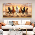 Seven Running Horse Vastu Glass Finish Horizontal Wall Art