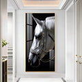 White Horse With Black Background Premium Acrylic Vertical Wall Art