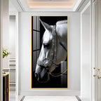 White Horse With Black Background Premium Acrylic Vertical Wall Art