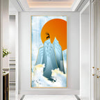 Black Deer On Mountains Premium Acrylic Vertical Wall Art