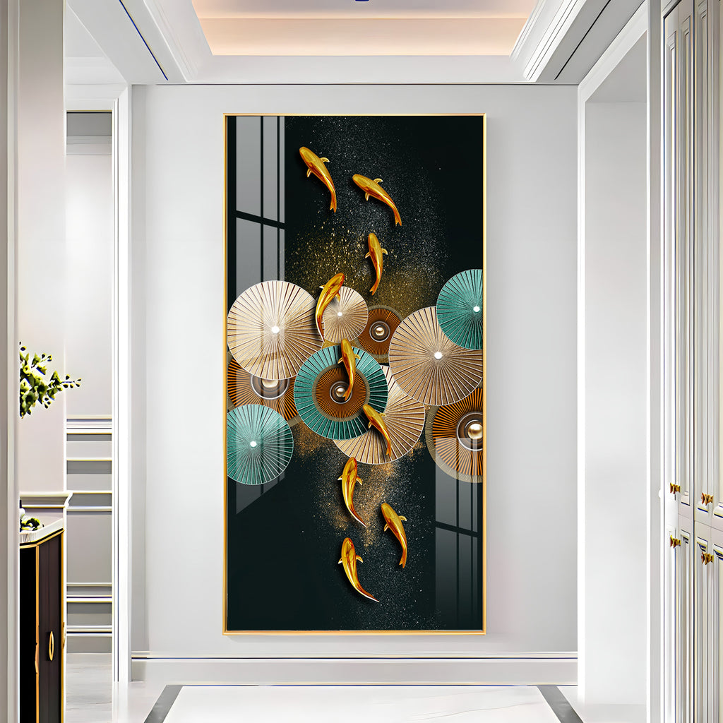 Koi Fish & Fan Designs Premium Acrylic Vertical Wall Art