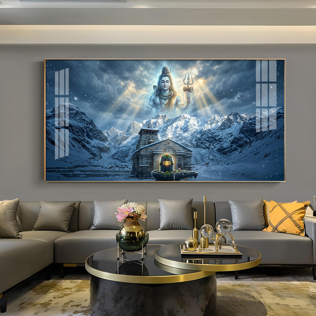 Mahadev In Kedarnath Glass Finish Horizontal Wall Art