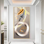 Deer With Gold & Silver Feather Premium Acrylic Vertical Wall Art