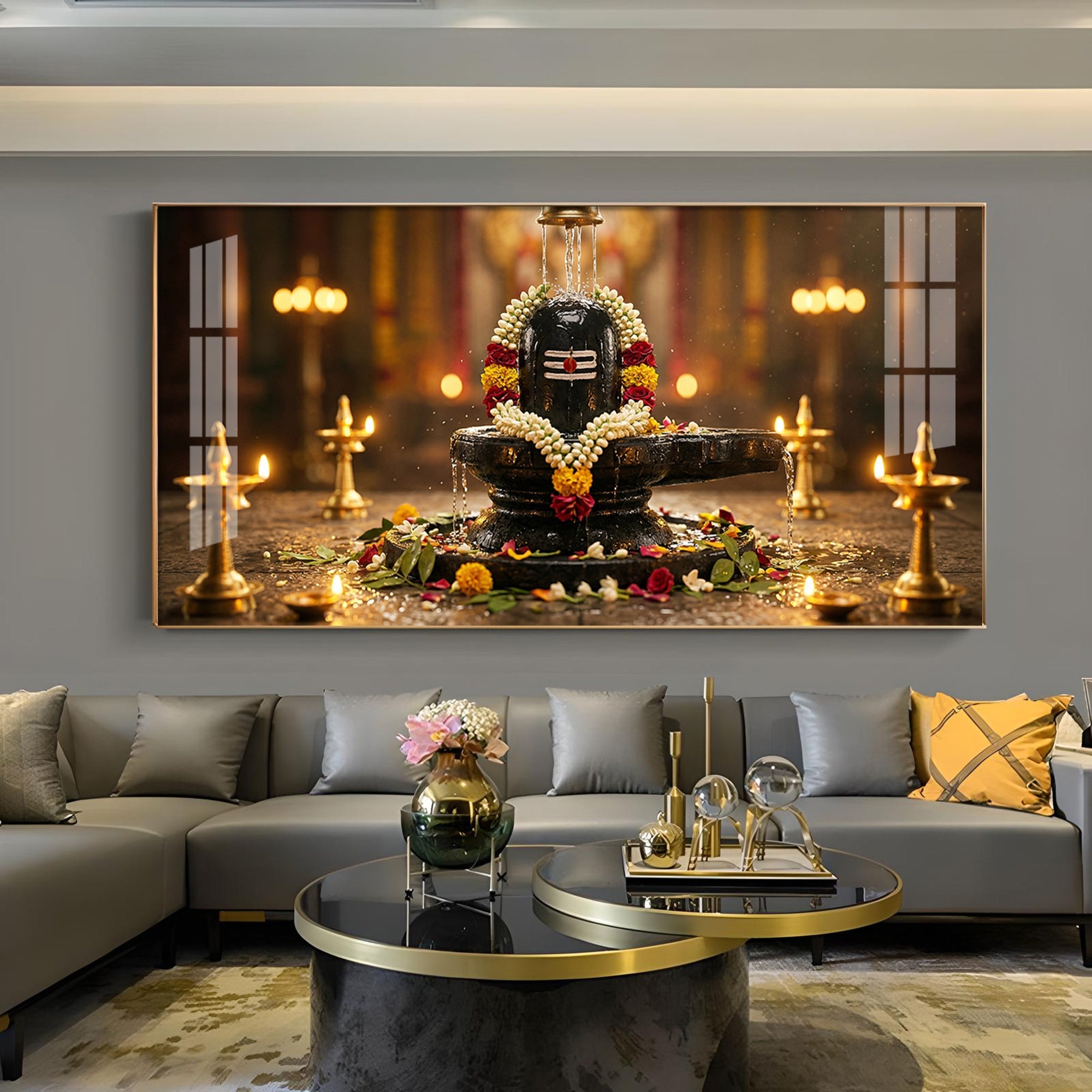 Shivling Eternal Devotion Glass Finish Horizontal Wall Art