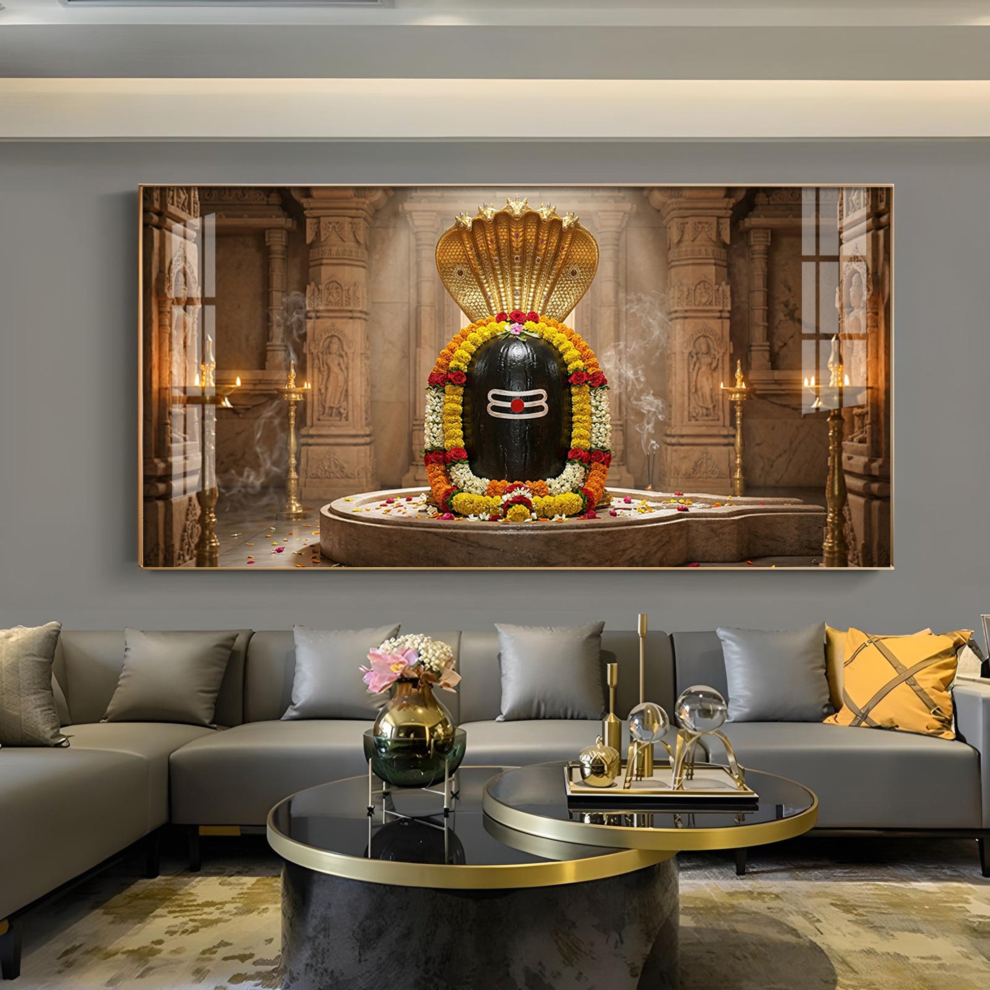 Mahadev Shambhu Glass Finish Horizontal Wall Art