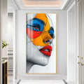 Vibrant Geometric Mask Girl Premium Acrylic Vertical Wall Art