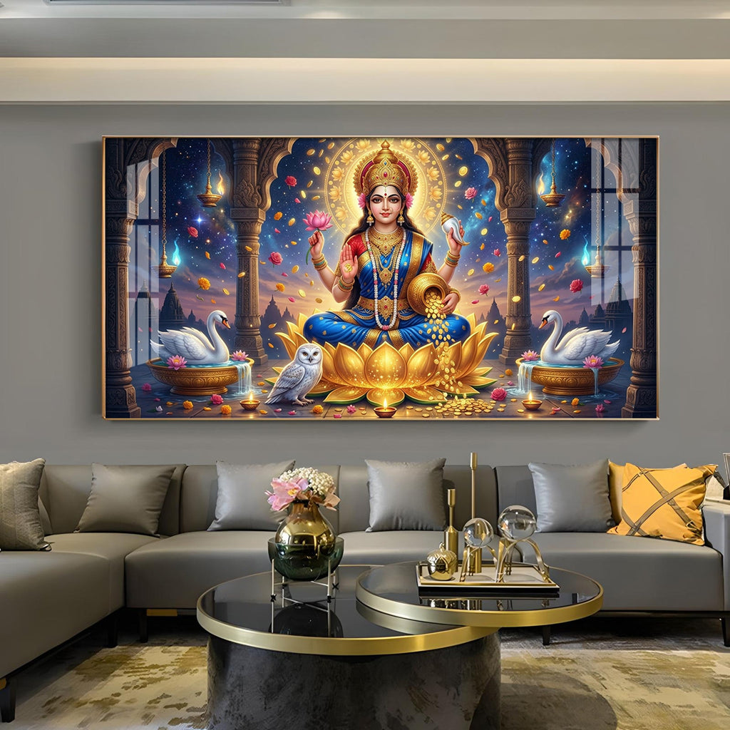 Maa Laxmi Glass Finish Horizontal Wall Art