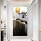 Gold Moon Stylized Black Tree Premium Acrylic Vertical Wall Art