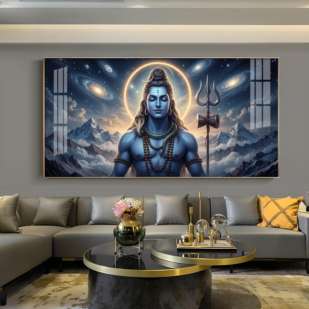 Mediating Bhole Nath Glass Finish Horizontal Wall Art