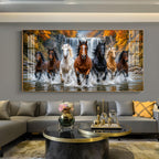Seven-Horse Running Glass Finish Horizontal Wall Art