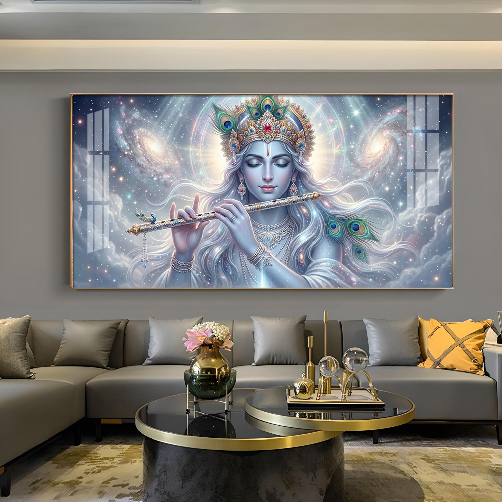 Lord Krishna Eternal Devotion Glass Finish Horizontal Wall Art