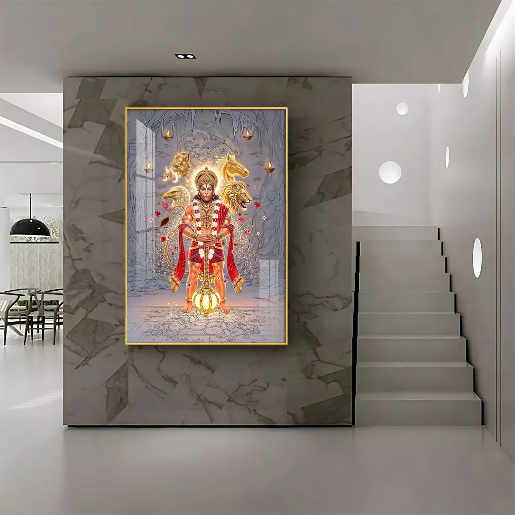 Hindu Deity Panchmukhi Hanuman Premium Acrylic Vertical Wall Art