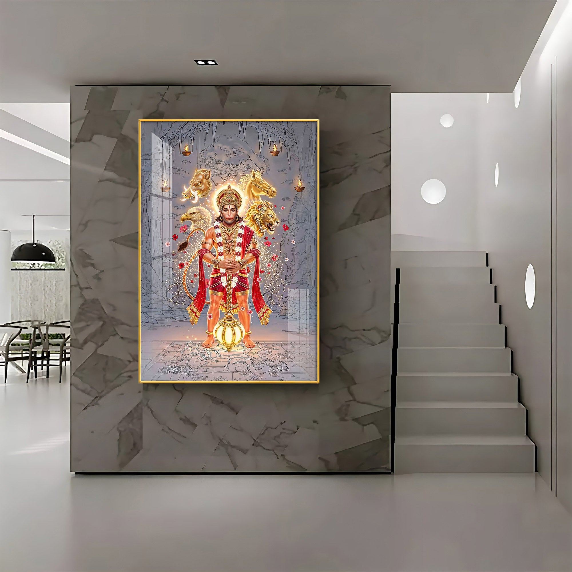 Hindu Deity Panchmukhi Hanuman Premium Acrylic Vertical Wall Art