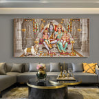 Shiv Parivar Glass Finish Horizontal Wall Art