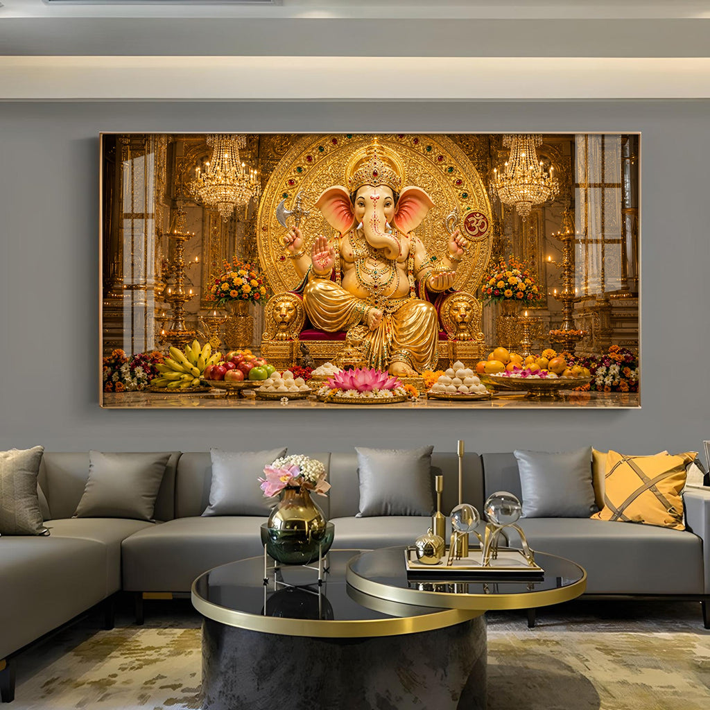 Lord Ganpati Bappa Glass Finish Horizontal Wall Art