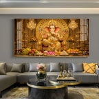 Lord Ganpati Bappa Glass Finish Horizontal Wall Art