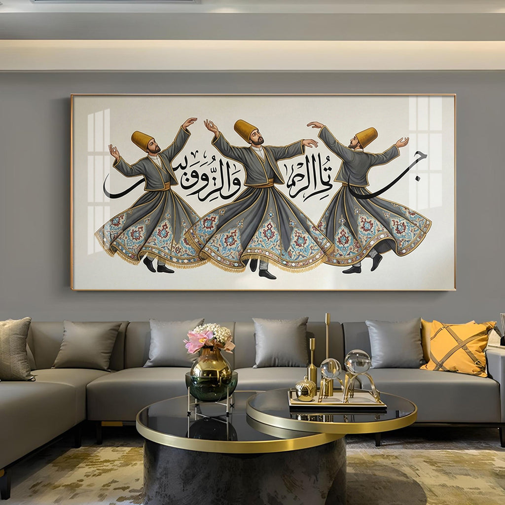 Sufi Whirling Dervishes Dance Glass Finish Horizontal Wall Art