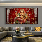 Hindu Devotional Ganpati Bappa Glass Finish Horizontal Wall Art
