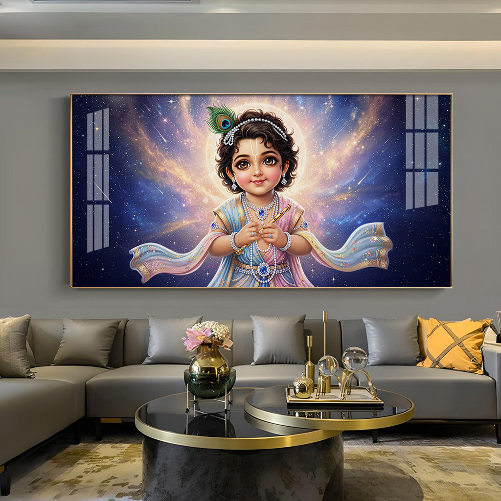Little Krishna Glass Finish Horizontal Wall Art