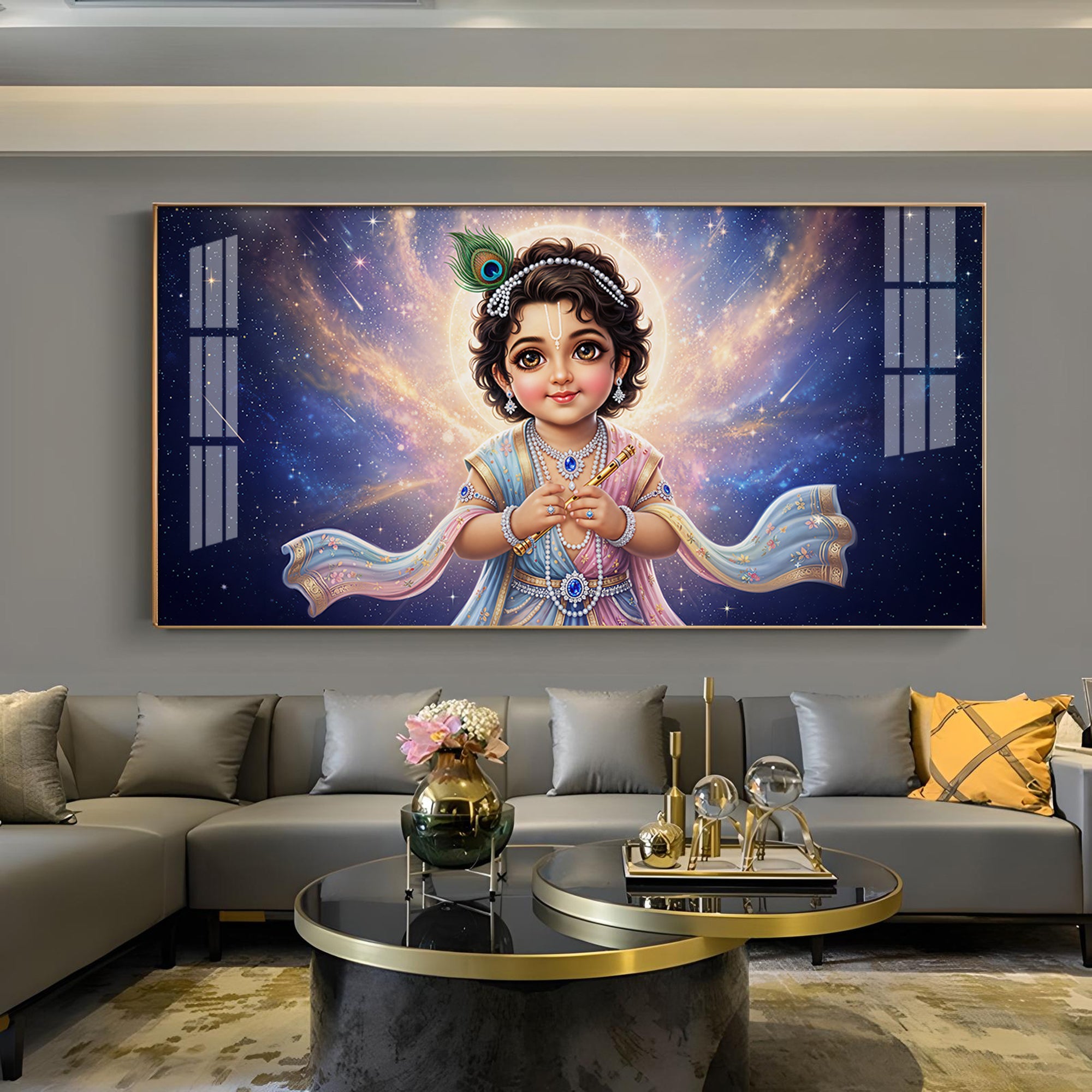 Little Krishna Glass Finish Horizontal Wall Art