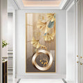 Golden Deer With Leaf Premium Acrylic Vertical Wall Art