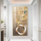 Golden Deer With Leaf Premium Acrylic Vertical Wall Art