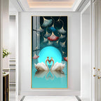 Couple Swan With Ginkgo Leaves Premium Acrylic Vertical Wall Art