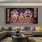 Hindu Deities Lord Jagannath, Subhadra & Balabhadra Glass Finish Horizontal Wall Art