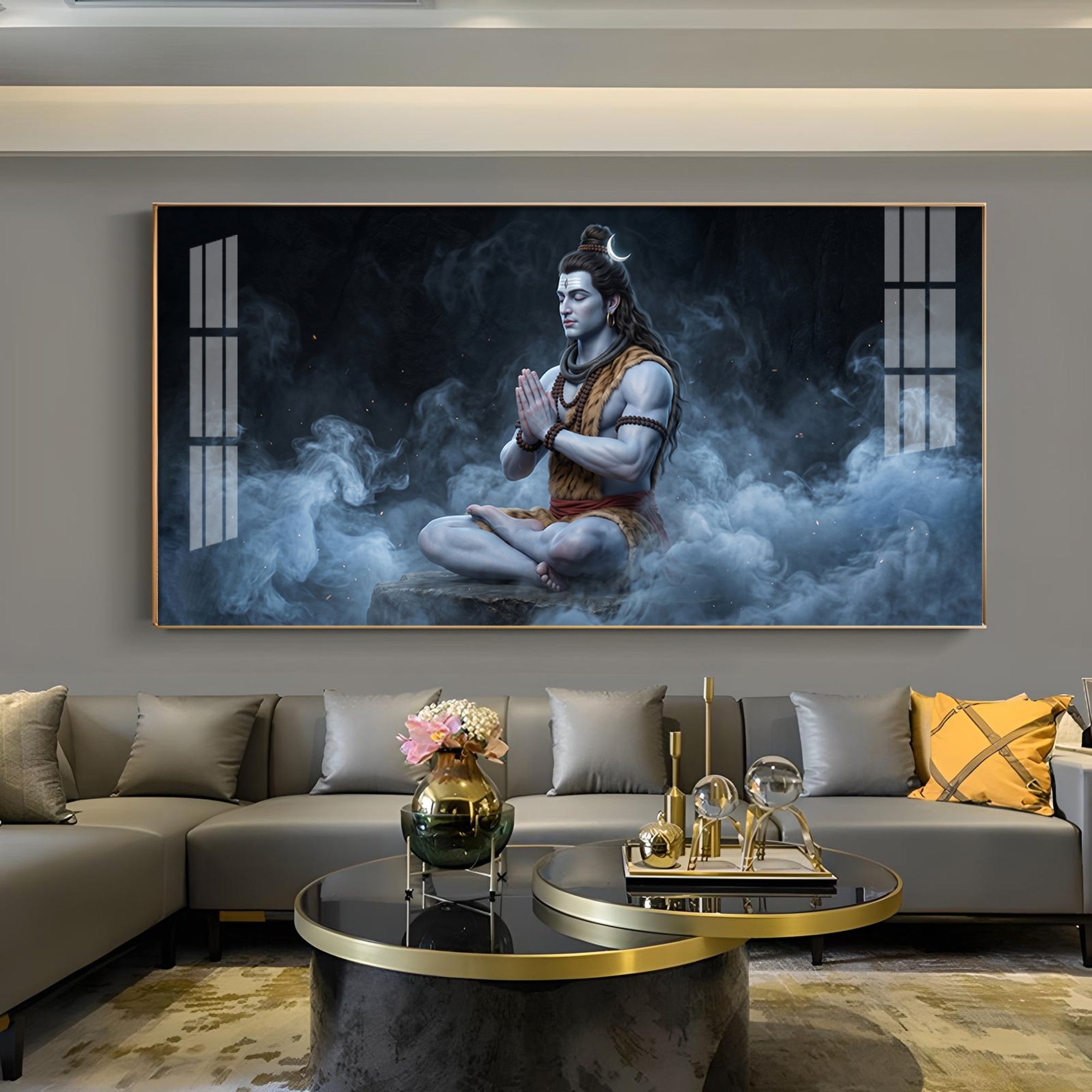 Lord Shiva In A Deep Meditative State Glass Finish Horizontal Wall Art