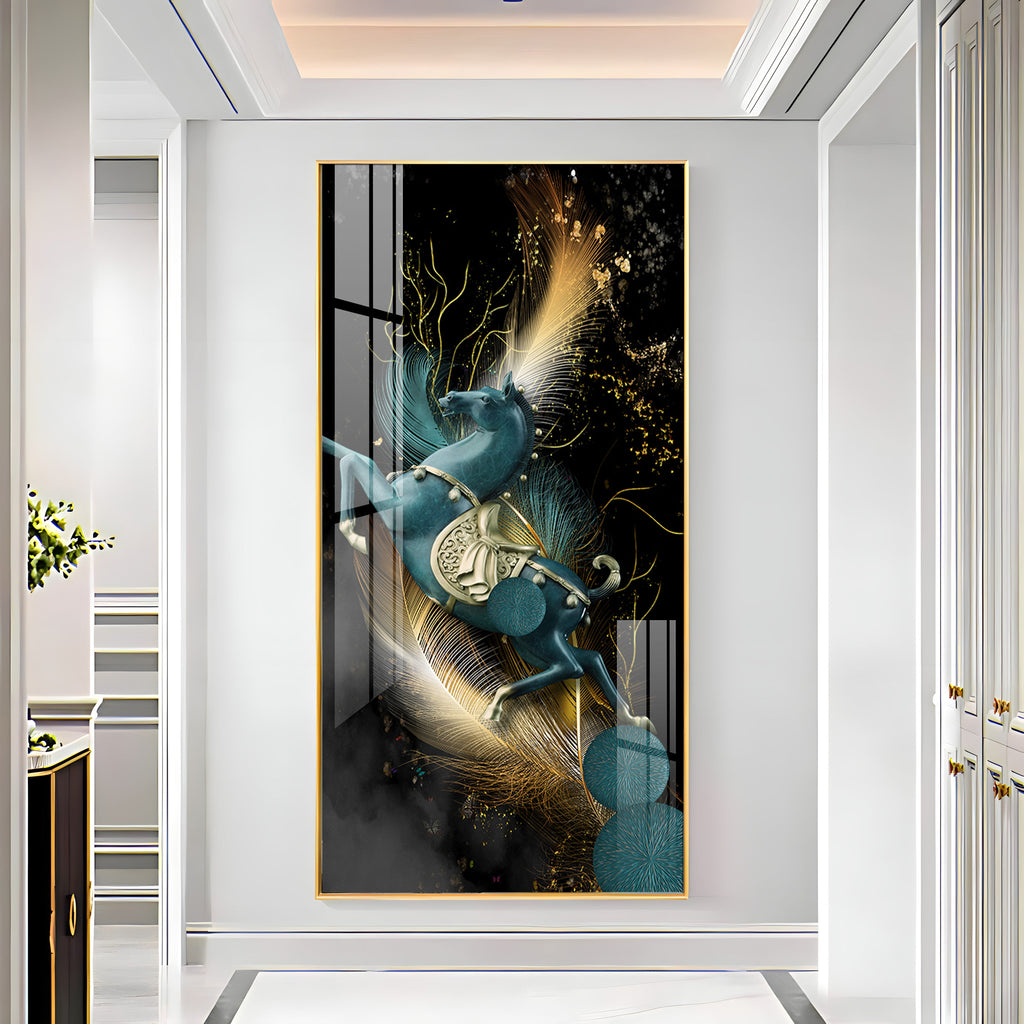 Blue Horse With Abstract Background Premium Acrylic Vertical Wall Art
