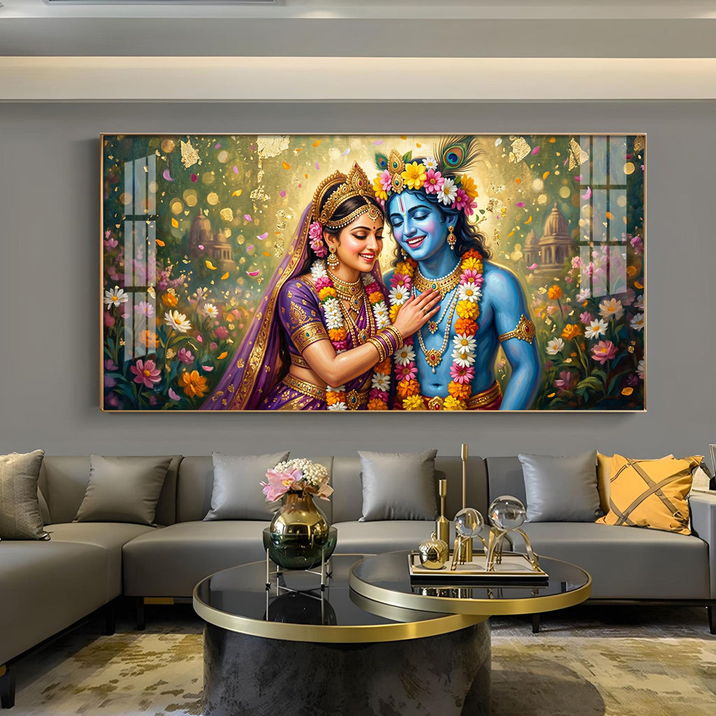 Radha Krishna Eternal Love & Devotion Glass Finish Horizontal Wall Art