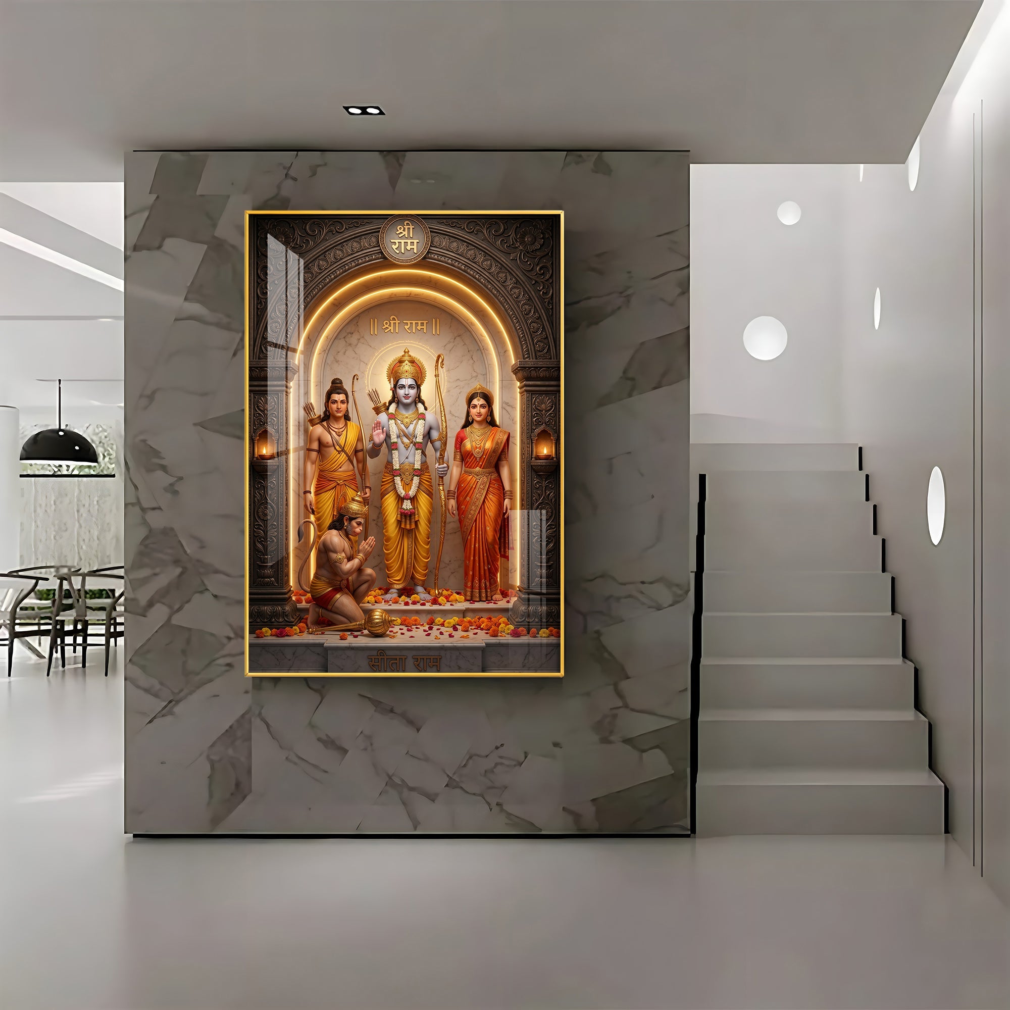 Lord Rama, Goddess Sita, Lakshmana, & Hanuman Premium Acrylic Vertical Wall Art