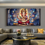 Lord Ganesha Glass Finish Horizontal Wall Art