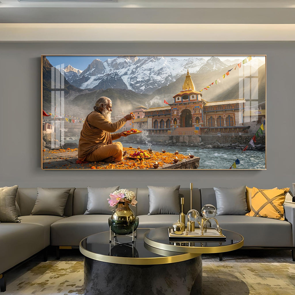Divine Badrinath Dham Glass Finish Horizontal Wall Art