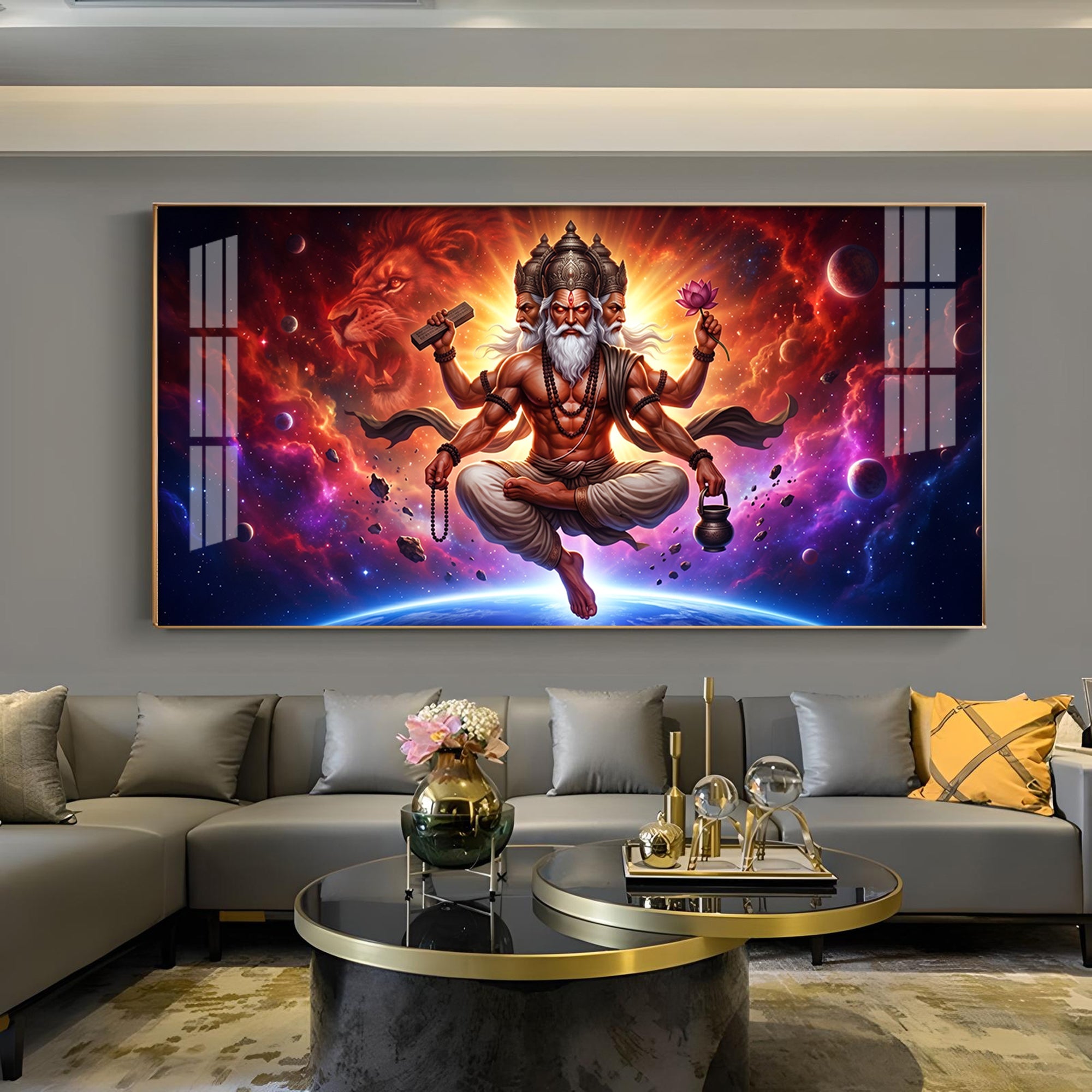 God Brahma Glass Finish Horizontal Wall Art