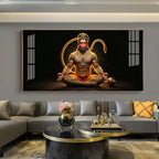 Lord Hanuman In Meditating Pose Glass Finish Horizontal Wall Art