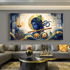 Lord Krishna With Yantra Glass Finish Horizontal Wall Art