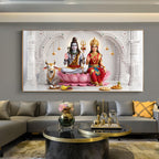 Lord Shiva & Goddess Parvati Glass Finish Horizontal Wall Art