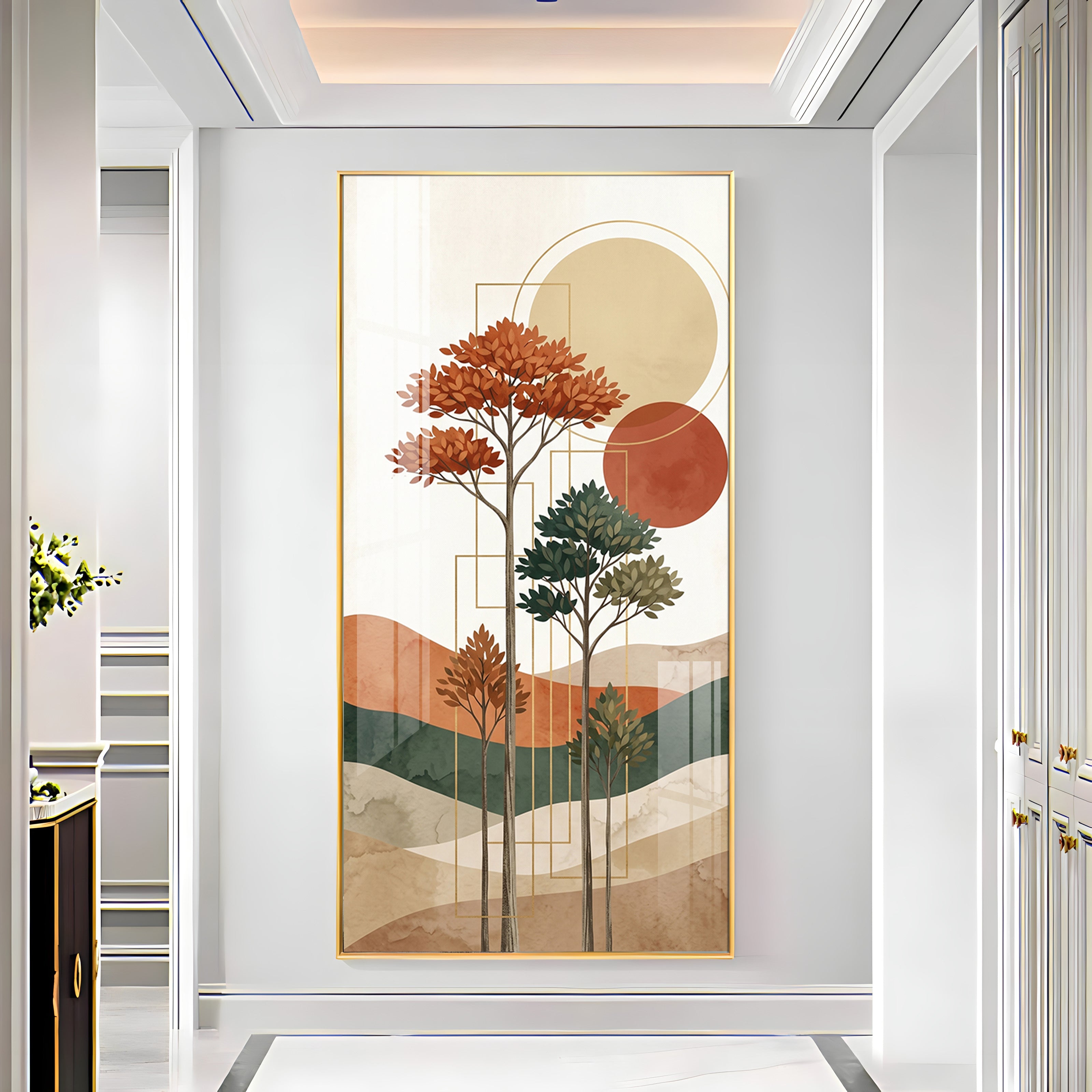 Boho Trees & Mountain Premium Acrylic Vertical Wall Art