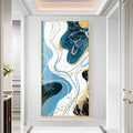 Stylized Fans In Gold & Blue Tones Premium Acrylic Vertical Wall Art