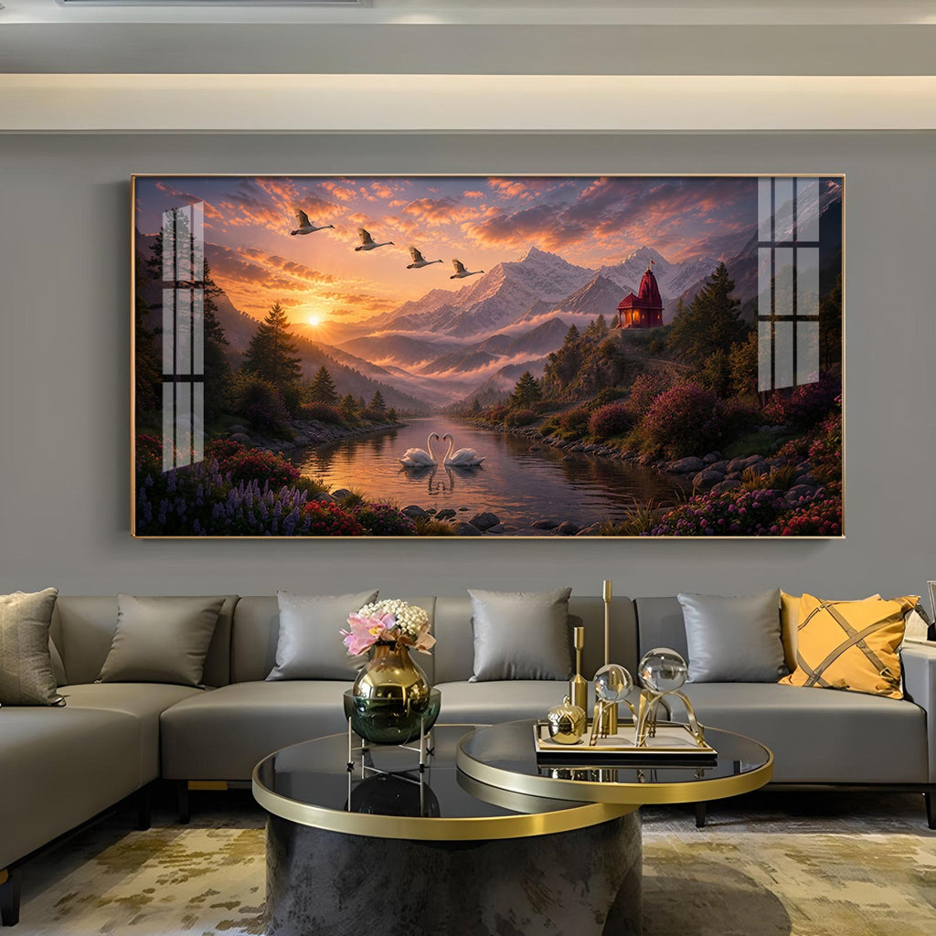 Vibrant Sunrise Glass Finish Horizontal Wall Art