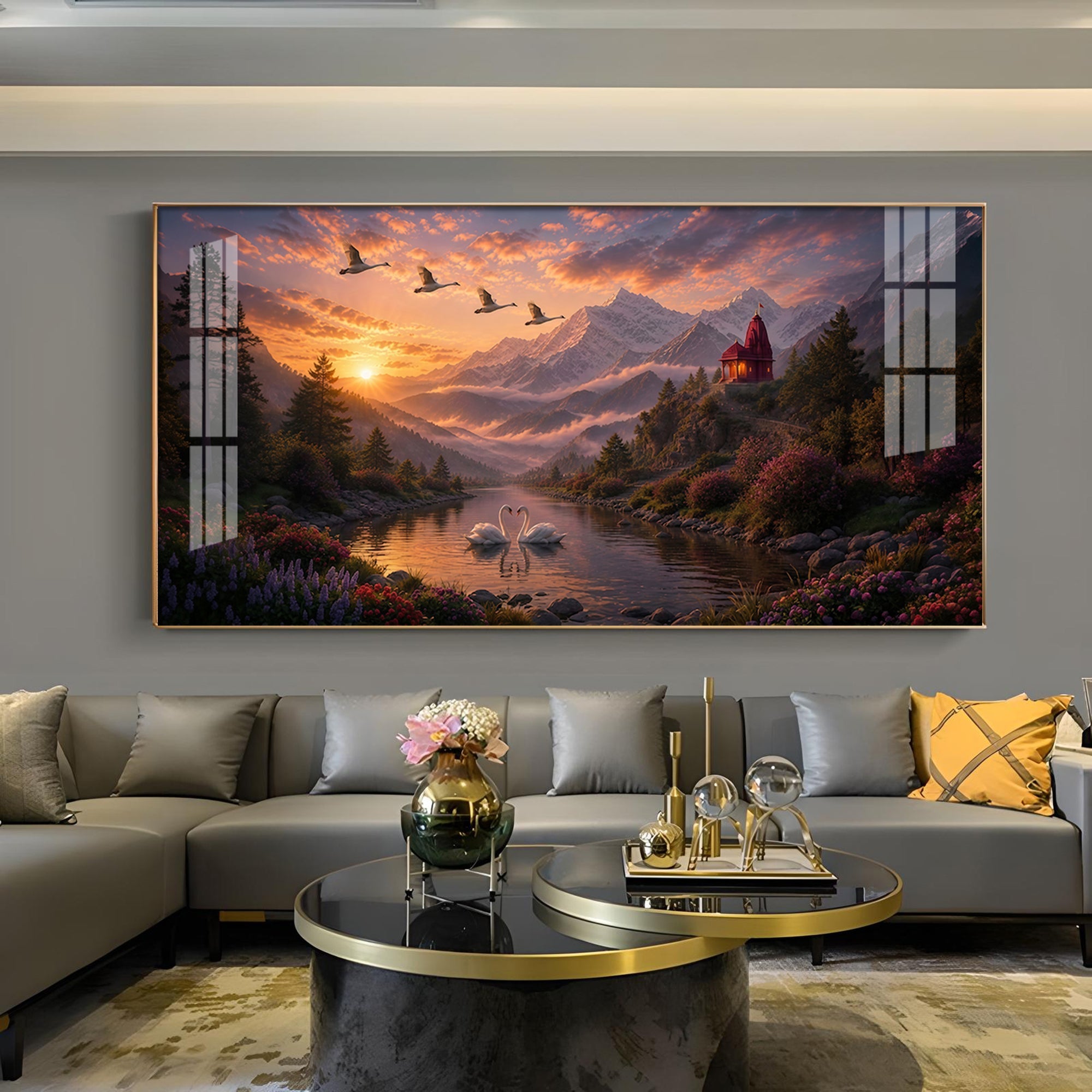 Vibrant Sunrise Glass Finish Horizontal Wall Art