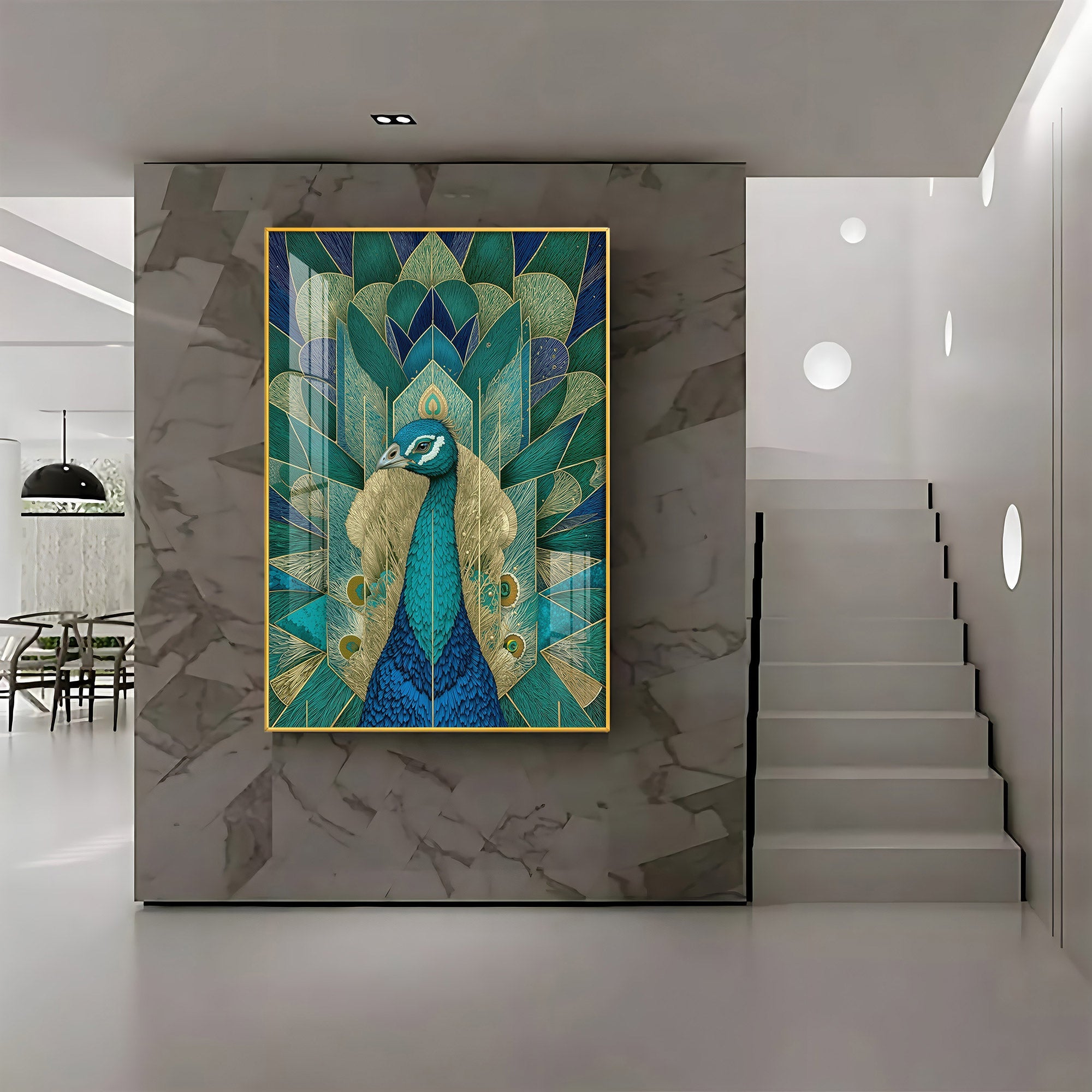 Elegant Teal Peacock Premium Acrylic Vertical Wall Art