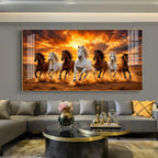 7 Running Horses Glass Finish Horizontal Wall Art