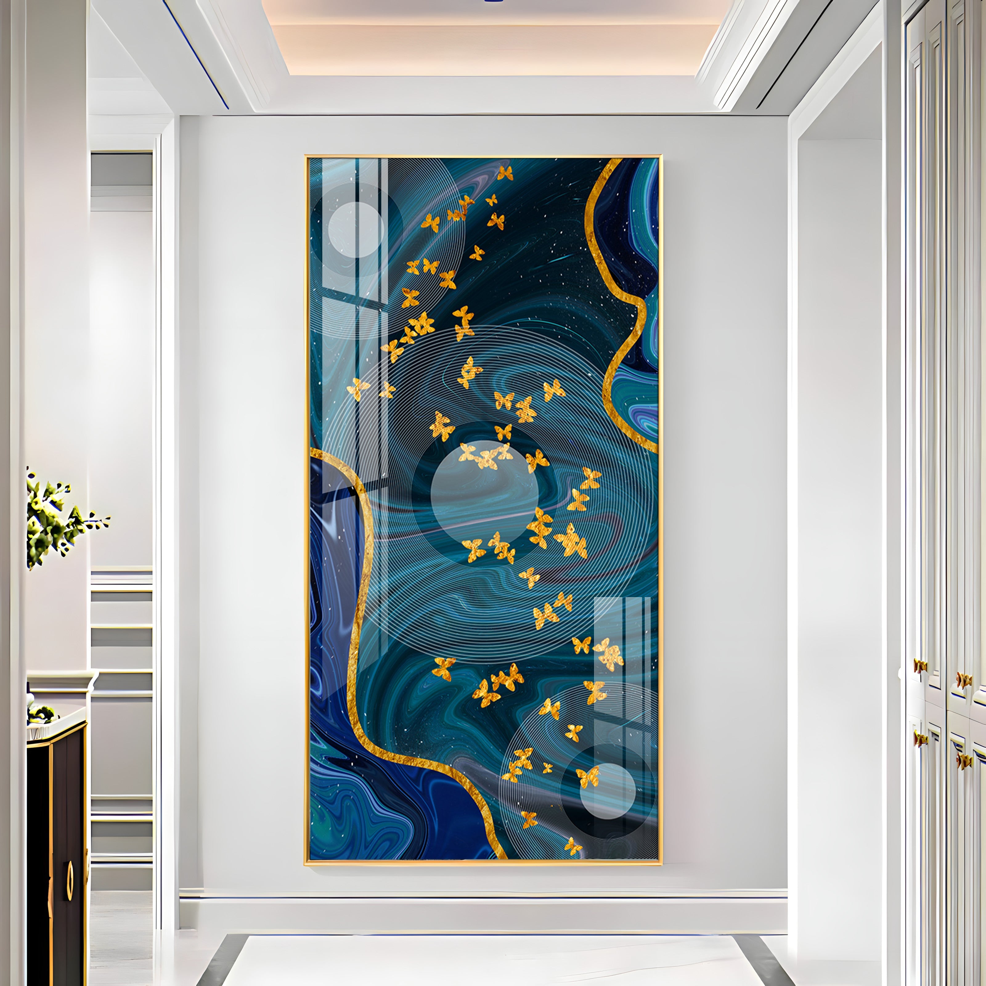 Elegance Of Golden Butterfly Premium Acrylic Vertical Wall Art