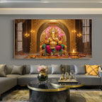 Hindu Lord Ganesha Glass Finish Horizontal Wall Art