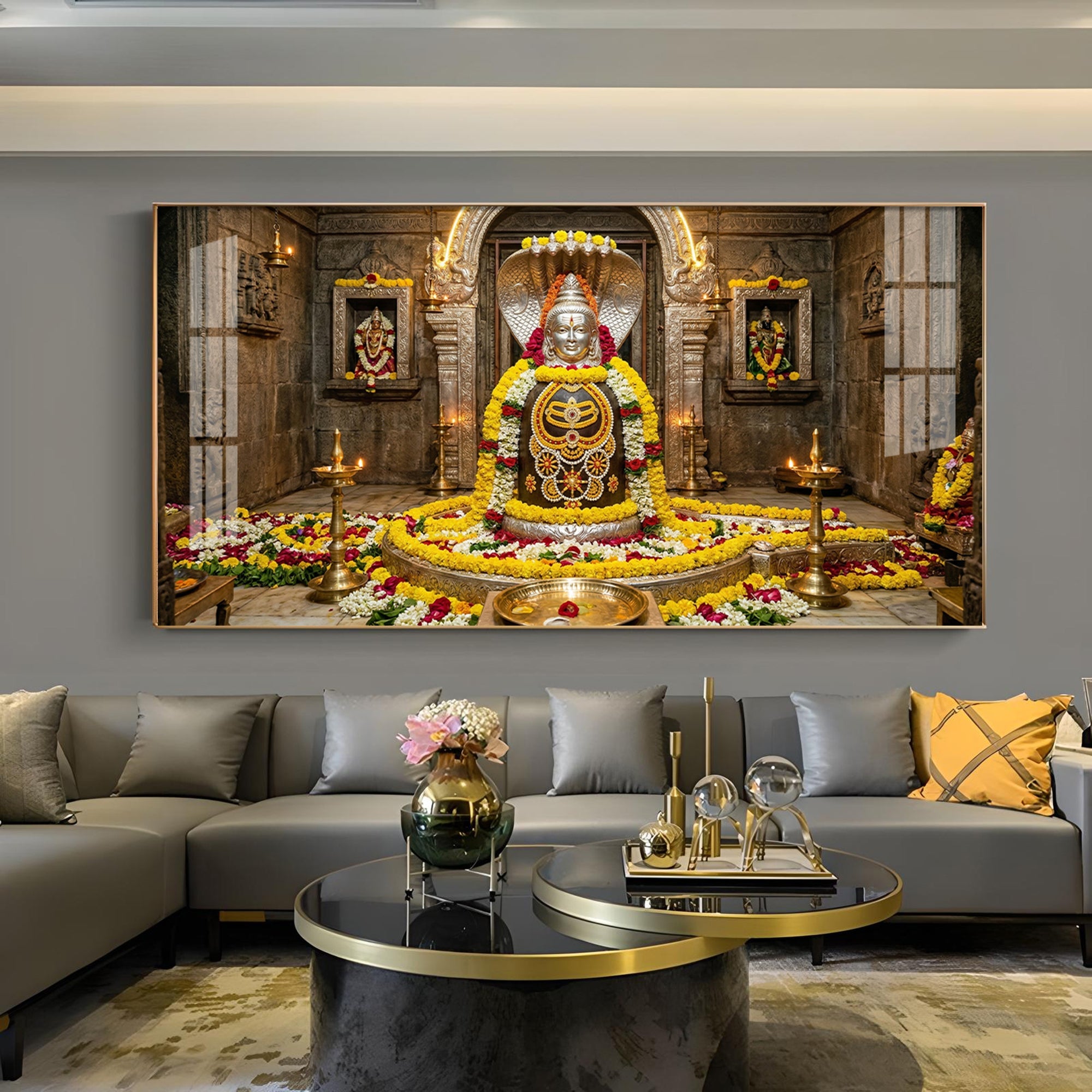 Mallikarjuna Jyotirlinga Glass Finish Horizontal Wall Art